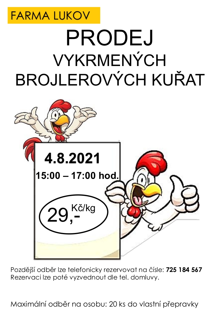 Prodej vykrmených brojlerových kuřat