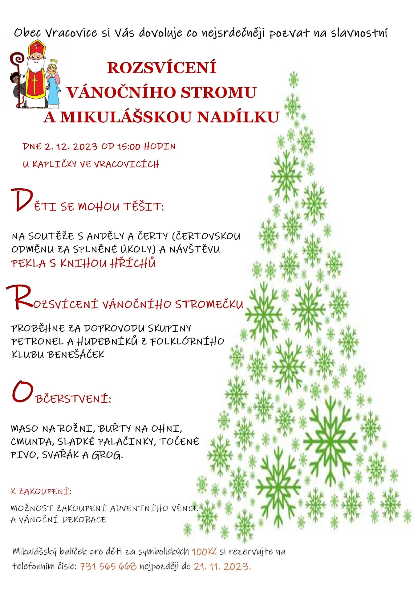 Rozsvícení vánočního stromu a mikulášská nadílka